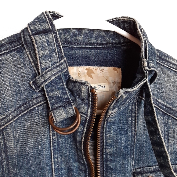 VTG ABERCROMBIE & FITCH Moto Style Denim Jean Jacket Size XSmall / Small - Picture 3 of 8